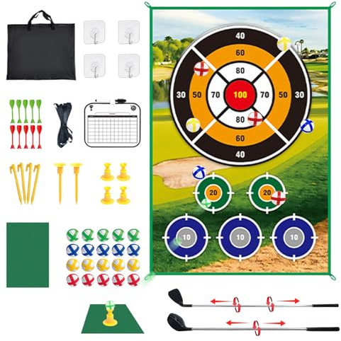 52 Pcs Bucket Golf Darts Chipping Game Set, Sticky Golf Dart Battle Practice Hitting Mats for Kids Adults Family & 20 Balls, Indoor Outdoor Swing Training Aid Equipment for golf Lovers and Beginners