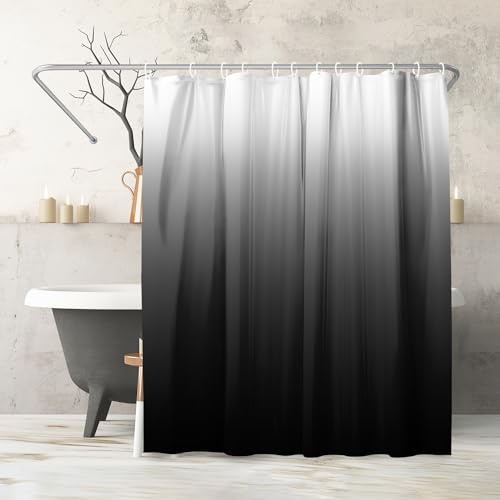 Americanflat Rideau de Douche 180x200 cm Noir Dégradé - 100% Polyester - Rideau Salle de Bain Résistant à l'eau avec Œillets en Métal et 12 Crochets Plastiques Durables