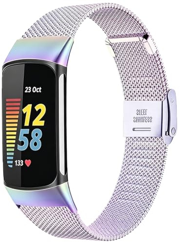 Aurain 18 mm Edelstahl Metall Armband für Fitbit Charge 6/Fitbit Charge 5,Unisex Ersatzarmbänder.