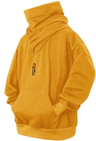 Eocicvvi Sweat Homme à Capuche Pull à col roulé Chic Polaire Chaud Hoodie pour Hiver et Automne(Orange,L)