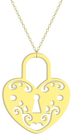ZIAFRPN Vintage Lock Pendant Victorian Lock Necklace Gold Disc Charm Woman Heart Charm Engraved