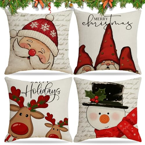 MINGJAY Kissenbezug Weihnachten,4 Stück Kissenbezüge 45X45 cm,Zierkissenbezug Couch Wohnzimmer Deko,Weihnachtsdeko,Weihnachtskissen,für Deko Weihnachten Sofa Schlafzimmer Couch
