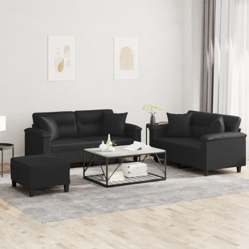 Mimdixy Kleines Sofa, 3-TLG. Sofagarnitur mit Kissen Schwarz Kunstleder Bettsofa für Wohnzimmer und Schlafzimmer