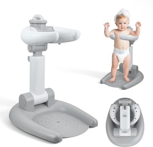 Soporte de ducha ajustable para niños, soporte para ducha de bebé, plegable 2 en 1, con taburete