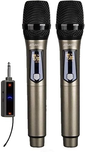 Wireless Dynamic Microphone, Rechargeable Cordless Mic System Set With Mini Portable Receiver And 2 Handheld Led Display Microphone, Universal Speakers For Karaoke Nights