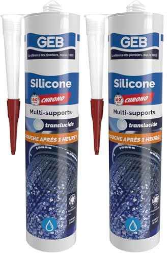 GEB Mastic Silicone 60 Chrono Multi-Supports. Sèchage Rapide, Remise en Eau après 1 Heure - Translucide 280 ML (Lot de 2)
