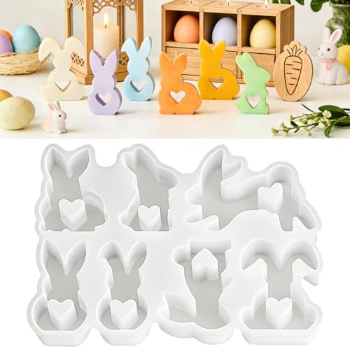 LERKNVOE Silikonformen Gießformen Ostern 7 Stück Silikonform Hase Ostern Gießformen Silikon Kerzen Silikonformen Osterhase Gießform Silikonformen Frühling Osterdekoration Für Gips Und Sojawachs Gießen
