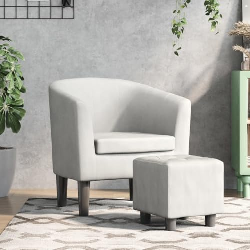 mtlskopl Fauteuil clubs avec repose-pieds en cuir synthétique - 70 x 56 x 68 cm - Design moderne - Fauteuil de lecture confortable avec accoudoirs - Pour salon, chambre à coucher, bureau - Blanc