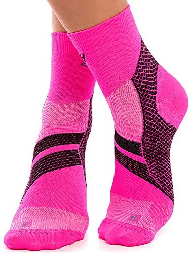 ZaTech Chaussettes de compression pour la fasciite plantaire. Soutien du talon, de la cheville et de la voûte plantaire. (FR/ES, Numérique, 39, 41, Taille normale, Taille normale, Rose/Noir)