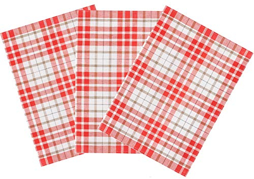 Kracht 3er Pack Halbleinen Geschirrtuch 50x70 Blockkaro 2-900-10 rot