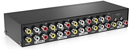 AV RCA Switch Box 8 way, MT-ViKI AV Switcher Composite Video L/R Audio Selector Box for DVD STB Game Consoles (8 in 1 out)