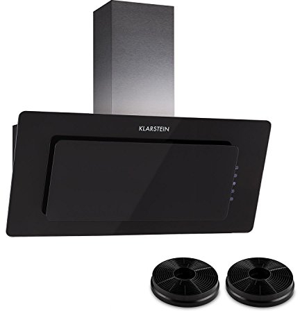 Klarstein Lorea - Dunstabzugshaube, Abzugshaube, Wandabzugshaube, Abluft/Umluft, max. Abluftleistung: 290 m³/h, Glas, Touch-Bedienung, Wandanbau, Abluftschlauch, kopffrei, weiß (90 cm, Black)