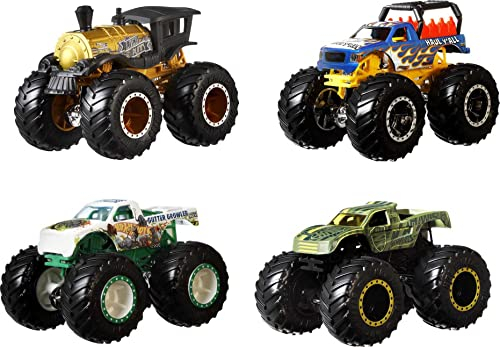 Hot Wheels Monster Trucks 1:64 Scale 4-Pack Assortment with Giant Wheels Gift Idea for Kids 3 to 6 Years Old, GBP23