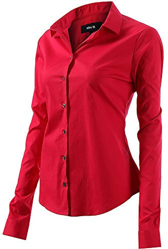 Chemise Femme Manche Longue Basic, Chemise Femme Casual ELégant Bureau Tunique Femme Mode Tee Top Haut Blouse (EU44,Rouge)