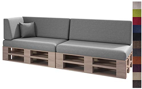 sunnypillow Palettenkissen mit abnehmbarem Bezug Kaltschaum Palettenauflage Palettenpolster Palettensofa Sitzkissen Rückenlehne Indoor Outdoor 6er Set 120 x 80 Grau