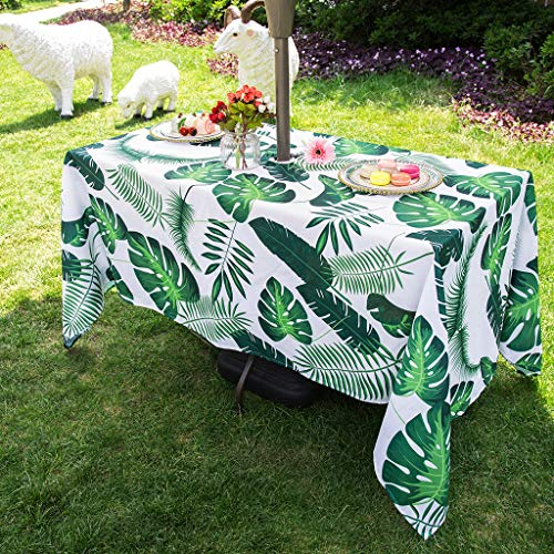 3E Home Outdoor-Tischdecke mit Sonnenschirmloch, wasserdicht, für Garten, Terrasse, rechteckige Tischdecke, Tischdecke mit Reißverschluss, für Picknicks und Partys im Freien, 152 x 259 cm, Palmblatt