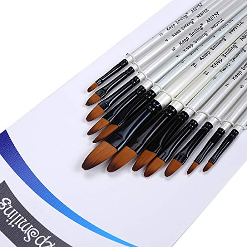 Silithus Paint Brushes 12 Pieces Set, Professional Fine Tip Paint Brush Set Round Pointed Tip Nylon Hair Artist Acrylic Brush for Acrylic Watercolor Oil Painting (Oval)