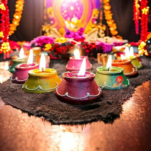 Saudeep India Deko Matki Diyas/Bunte Diya Set/Diya für Diwali - 10er Set