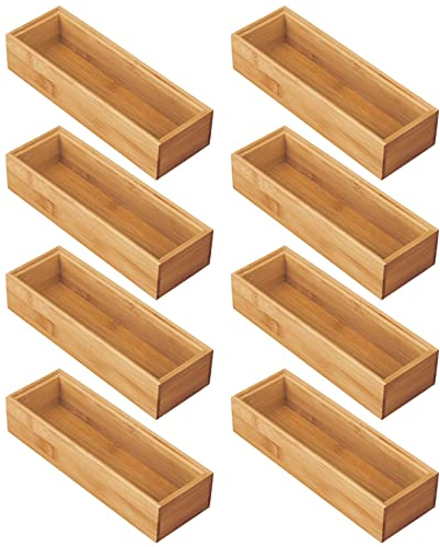 mDesign 8er-Set Schubladeneinsatz für die Küche – modularer Besteckkasten für Silberbesteck und mehr – Organizer aus Bambus für die Schublade – naturfarben