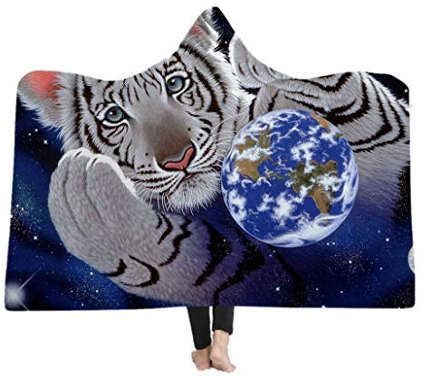 Sticker Superb Mit Kapuze Decke Cape Wickeln 3D Galaxy Star Planet Tiger Owl Drucken Weiche Tragbare Werfen Poncho Winter Neuheit Decke Bett Nach Hause Sofa (Muster 5, 150 x 200 cm)