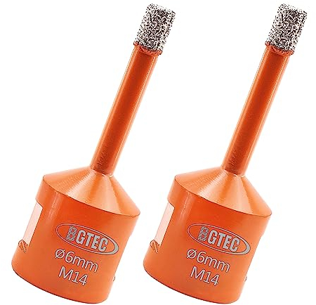 BGTEC Dry Diamond Core Drill Bits 2pcs Diameter 6mm for Porcelain Tile Ceramic Marble Brick with M14 Thread