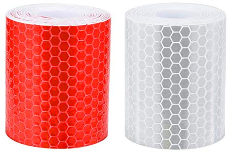 Reflektierendes Klebeband, YMWALK 2St. 5 cm × 3 Meter Reflektorband Selbstklebender Aufkleber Hohe Sichtbarkeit für Fahrzeuge Autos Anhänger Anhänger Fahrräder Helme - Weiß und Rot