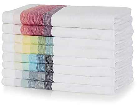 Sticky Toffee 100% Cotton Tea Towel - Mixed Multicoloured Herringbone Stripe Pattern, Pack of 8 | Kitchen Towel Set | Absorbent, Strong, Quick Dry | Home & Bathroom Accessories
