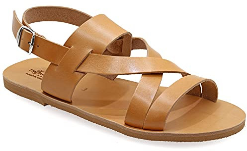 41 beige Emmanuela Antique Sandales en cuir grecque pour hommes, Sandales pour hommes à la main avec orteils ouverts, boucle réglable de qualité chaussures d'été en noir, marron, beige