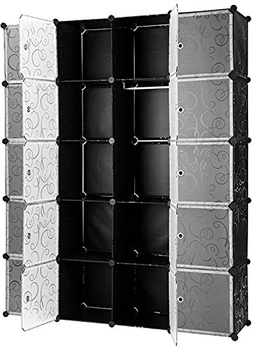 HUOLE Kleiderschrank, Steckregal Kunststoff, Garderobe Schrank Steckregalsystem, (20-Würfel) DIY Modular Schrank für Platzsparende,Garderobenschrank DIY Modular Regalsystem