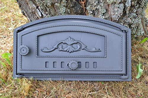SEZAM Porta del forno in ghisa con regolazione dell'aria, porta del forno per pizza - forno per il pane - porta del forno in pietra, 48,2 x 6,5 x 27,5 cm - semicircolare, pittura color grafite
