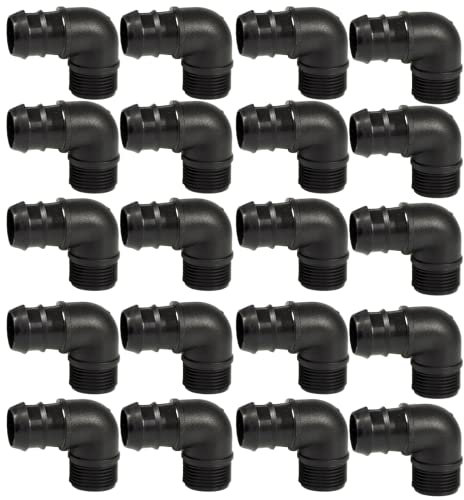 Raccordo a Gomito Connettore Angolare con Portagomma e Filetto 90° per Tubi in PE e Sistemi Irrigazione a Goccia, Nero - Orto Facile (20, 16 mm x 1/2)