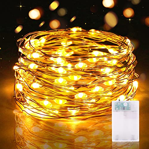 LED Fairy Lights Battery Operated, 5m 50 LED String Lights with Timer Waterproof Copper Wire Light for Indoor Bedroom Garden Jars Wedding Party Festival Camping (1 Pack, Warm White)