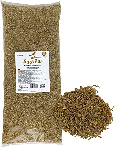 SaatPur® Rasensamen Berliner Tiergarten 1kg für ca. 40 m², Mehrjährige Zierrasen Rasenmischung aus mehreren Rasenarten, meistens 4 bis 5, satt grün, Schmuckrasen für Neusaat + Nachsaat
