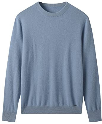 ZHILI Maglia Girocollo da Uomo in Cashmere Tinta Unita Knit_Blu_X-Large