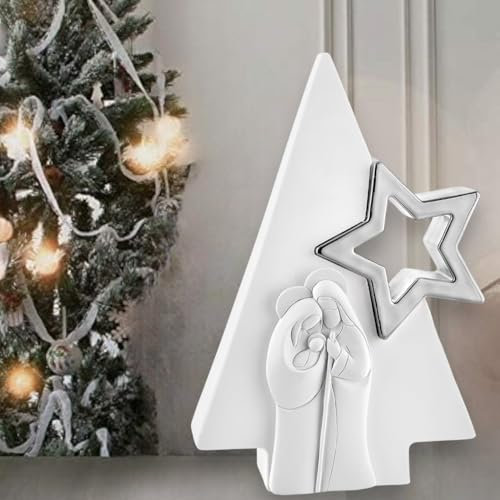 MAZZOLA LUCE Presepe statuina albero di natale moderno bianco argento 13,5x9,5 cm