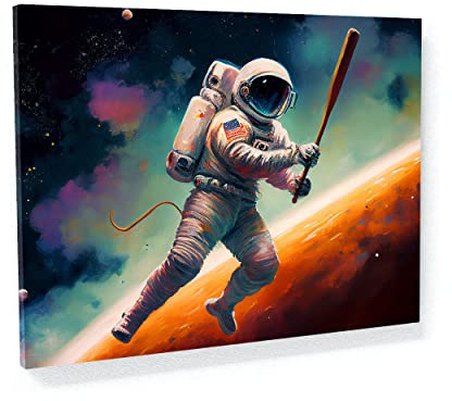 Sense Canvas Astronaut spielt Baseball 42 Leinwandkunst – Heimdekoration Wandkunstdruck Poster Gemälde X-Large 48 x 36 / 1,9 cm