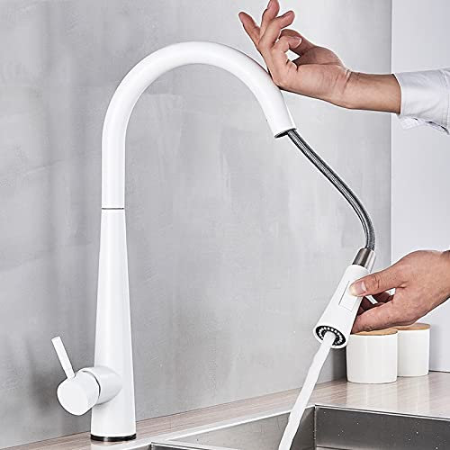 Mitigeur d'évier de cuisine Robinet de cuisine blanc à capteur tactile, mitigeurs de cuisine à retrait blanc, mitigeurs de mode de pulvérisation de flux de capteur intelligent noir faciles à