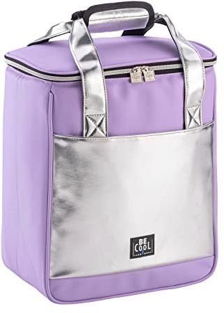 Borsa termica termica impermeabile per bottiglie Fun Bottle-Bag Lavanda Argento utilizzabile anche come contenitore frigo, 18 x 13 x 36 cm, volume 18,5 litri