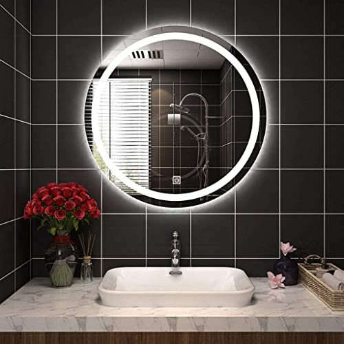 ADITAM LED-beleuchteter Lichtspiegel, runder Badezimmerspiegel zum Rasieren, hinterleuchteter rahmenloser Kosmetikspiegel (weißes Licht 50 cm (20 Zoll)) Double The Comfort