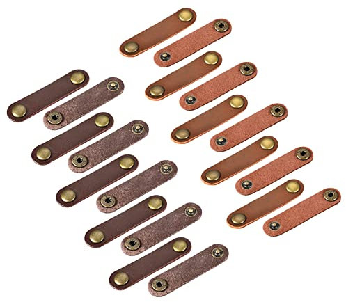 sourcing map Pack of 20 Leather Cable Straps Cord Organizer Cable Ties Portable Cable Management for USB Cable, Headphone Wire, Brown/Light Brown