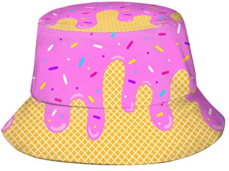 XVBCDFG Toffee Candy Dessert Eimer Hut Fischerhut Strand Reise Sonnenhut Outdoor Kappe für Unisex Damen Herren, Eiscreme geschmolzen, One size