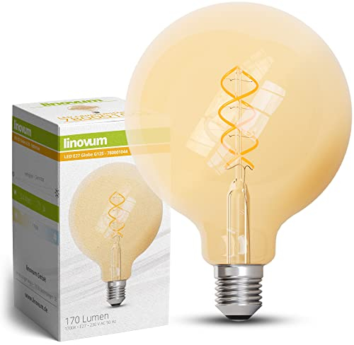 linovum Globe LED Filament Glühbirne E27 dimmbar extra warmweiß, G125 extra große Kugelform - Vintage Retro Edison Lampe 3,4W