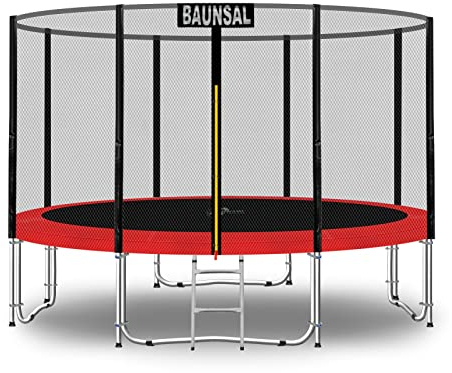 Baunsal® Trampolin Outdoor Ø 366 cm (EXD) rot als Komplettset mit Federabdeckung, Sprungmatte, Netz und Leiter - Gartentrampolin Spielzeug für Kinder