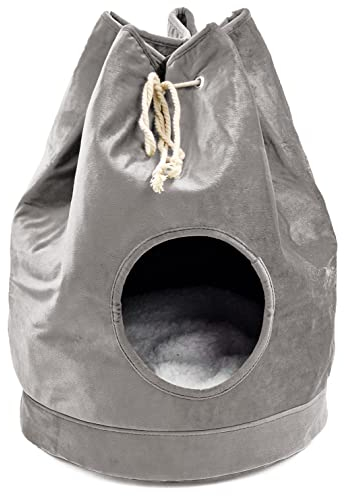 matrasa Katzenhöhle SEESACK - Velours Katzenkorb 34x46cm - Höhle für Katzen Katzenbett Grau