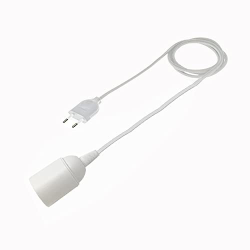 HALOTEC | Cable Lámpara E27 Blanco | Cable electrico con Portalámparas y Enchufe|3 metros|Casquillo Liso para Bombilla Vista|Fabricado en Italia|Maxima Calidad