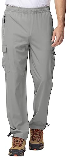 YSENTO Herren Wanderhose Outdoorhose Trekkinghose Sommer Leichte Atmungsaktiv Schnell Trockend Funktionshose Wasserdicht(Hellgrau,2XL)