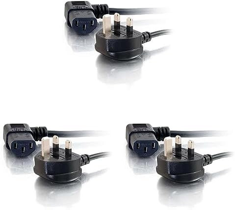C2G C2G82034 0.5 Metre 18 AWG 90 degree power cable (IEC320C13R to BS1363) Right Angle Kettle lead, Black (Pack of 3)