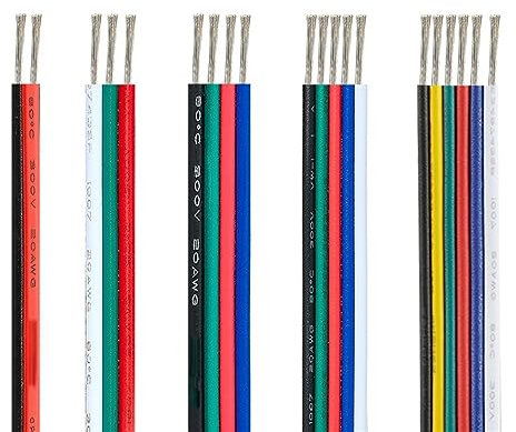MIBSH Trunking Solid 3 Pin Wire 5050 Light Cable 22AWG Electrical Wires 10m 2 4 5 6 Core Tinned Copper Cable Connector Loom (Color : 6pin, Size : 20m)
