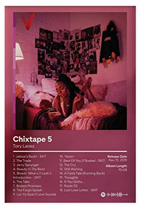 Azizat Tory Lanez Poster Chixtape 5 Album Cover Poster 1 Leinwand Poster Schlafzimmer Dekor Sport Landschaft Büro Zimmer Dekor Geschenk 30 x 45 cm