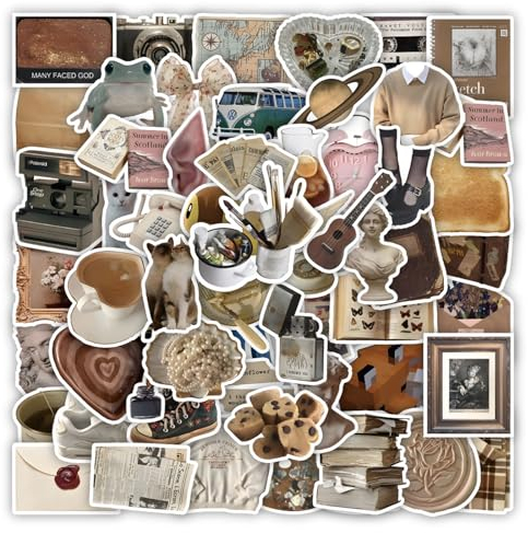 Zhtulck Vintage Sticker, 60 Stücke Aesthetic Aufkleber, Sticker Aesthetic, Boho Aesthetic Stickers Perfekt für Laptop、Gitarre, iPad、Skateboard – Stickers Kollektion (Retro)